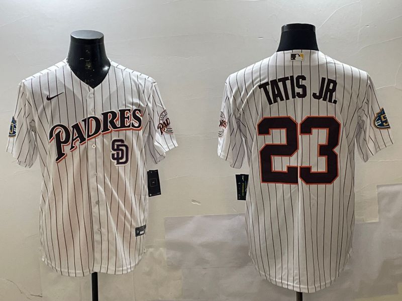 Men San Diego Padres 23 Tatis jr White Stripe Throwback Game 2025 Nike MLB Jersey style 5